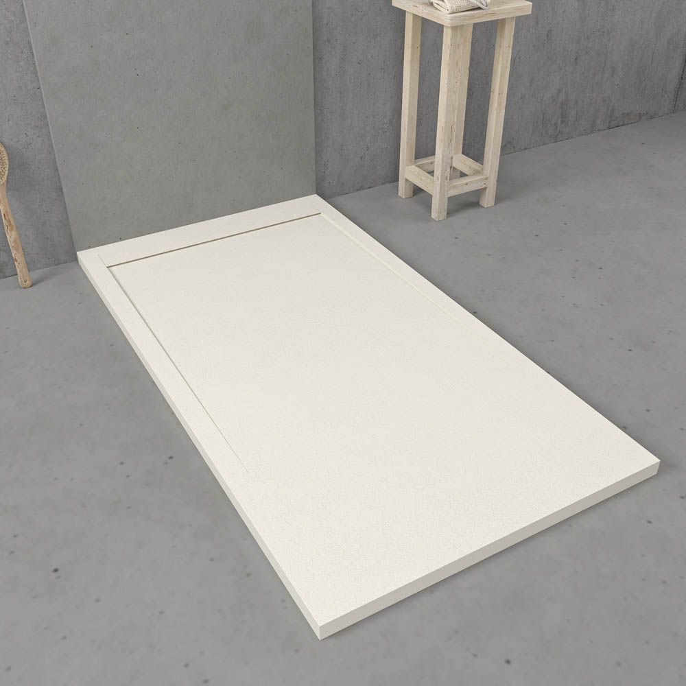 Receveur de douche en résine avec cadre URBANSTONE Blanc Cassé RAL 9001 texture ardoise antibactérien et antidérapant. Coloris au choix. Grille cachée – Image 2