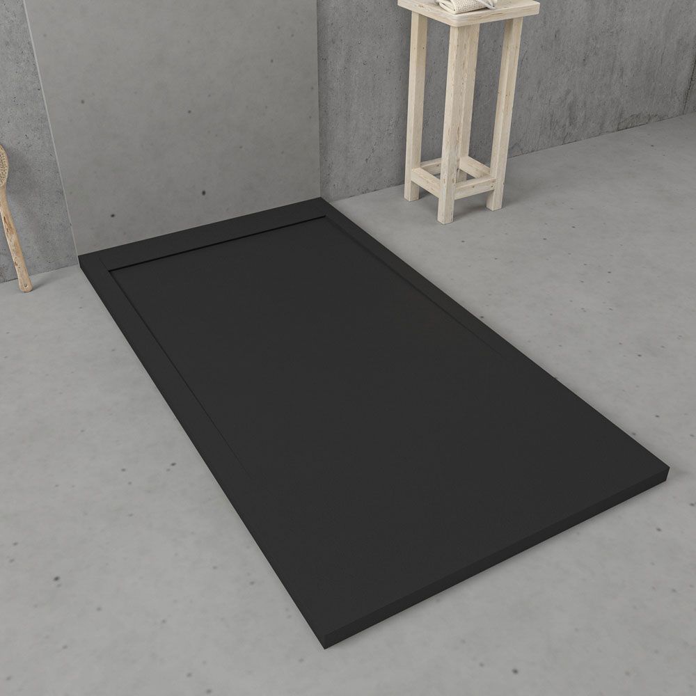 URBANSTONE Receveur de douche en résine avec cadre noir et texture ardoise, antibactérien et antidérapant. Couleurs au choix. grille cachée – Image 2