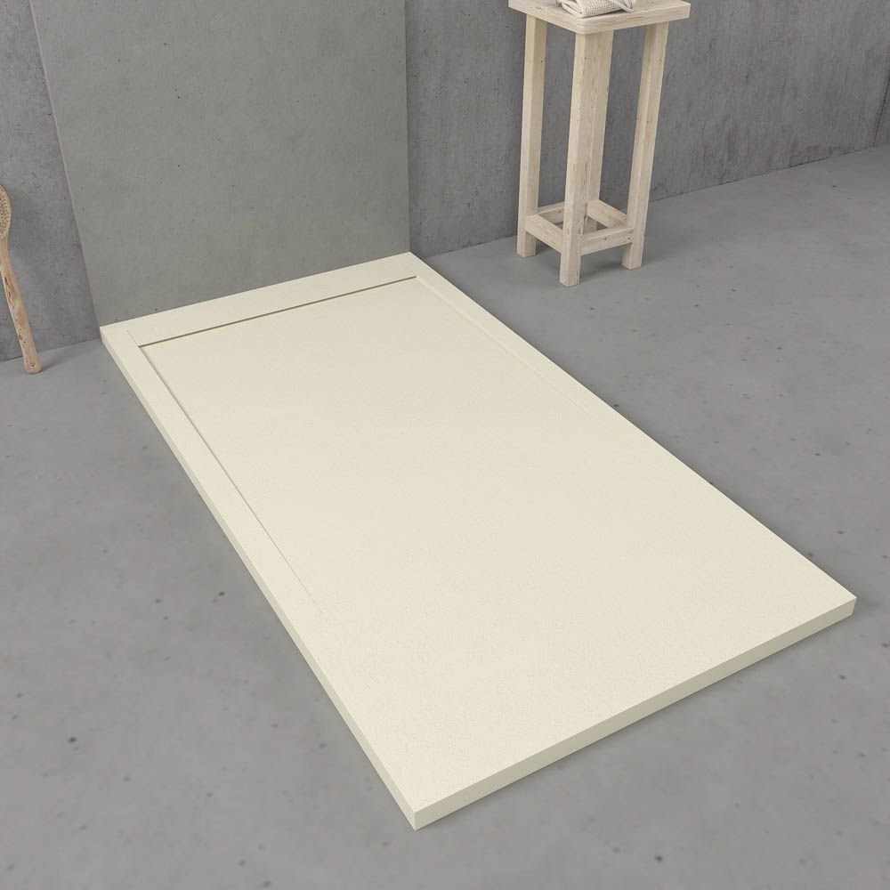 Receveur de douche en résine avec cadre URBANSTONE Texture ardoise crème, antibactérien et antidérapant. Couleurs au choix. Grille cachée. – Image 2
