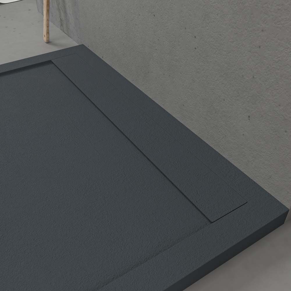 URBANSTONE Receveur de douche en résine avec cadre graphite et texture ardoise, antibactérien et antidérapant. Couleurs au choix. Grille cachée. – Image 4
