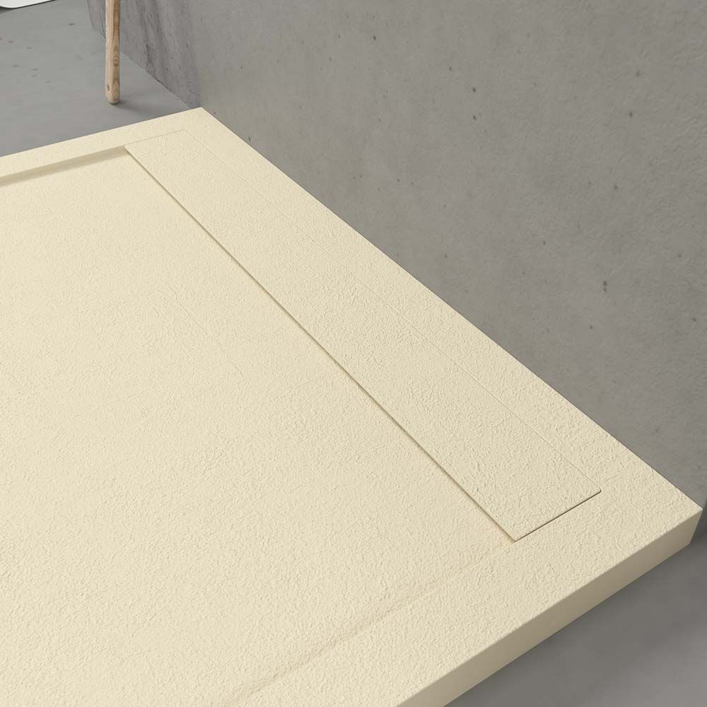 Receveur de douche en résine avec cadre URBANSTONE Ivoire RAL 1015 texture ardoise antibactérien et antidérapant. Coloris au choix. Grille cachée – Image 4