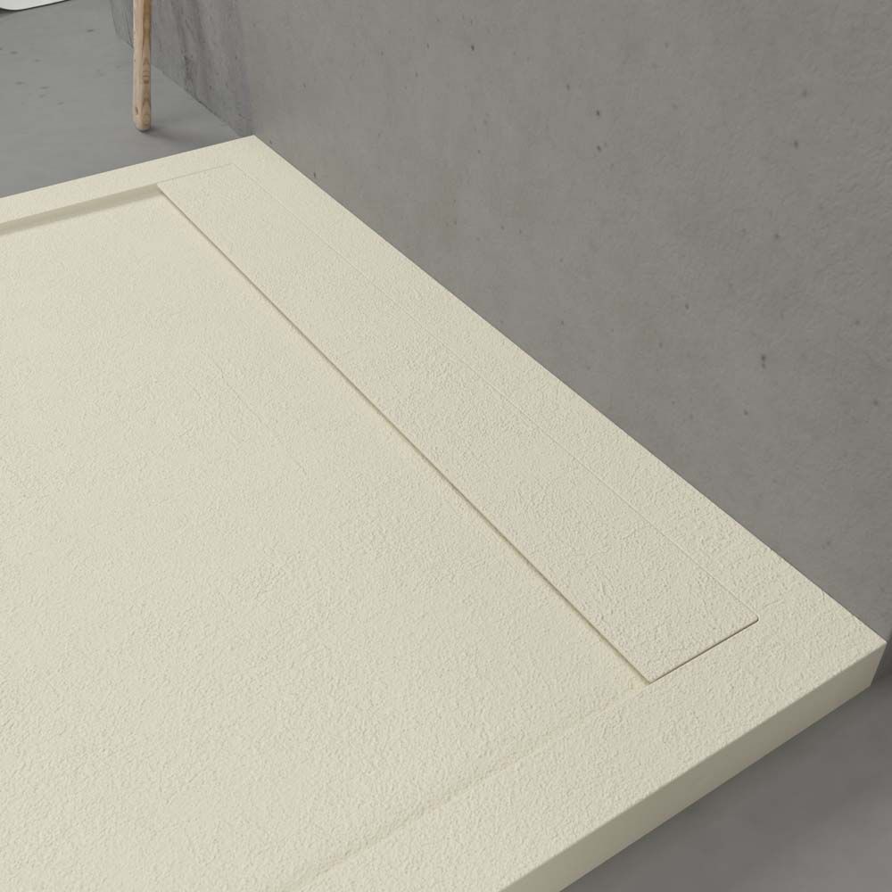 Receveur de douche en résine avec cadre URBANSTONE Texture ardoise crème, antibactérien et antidérapant. Couleurs au choix. Grille cachée. – Image 4