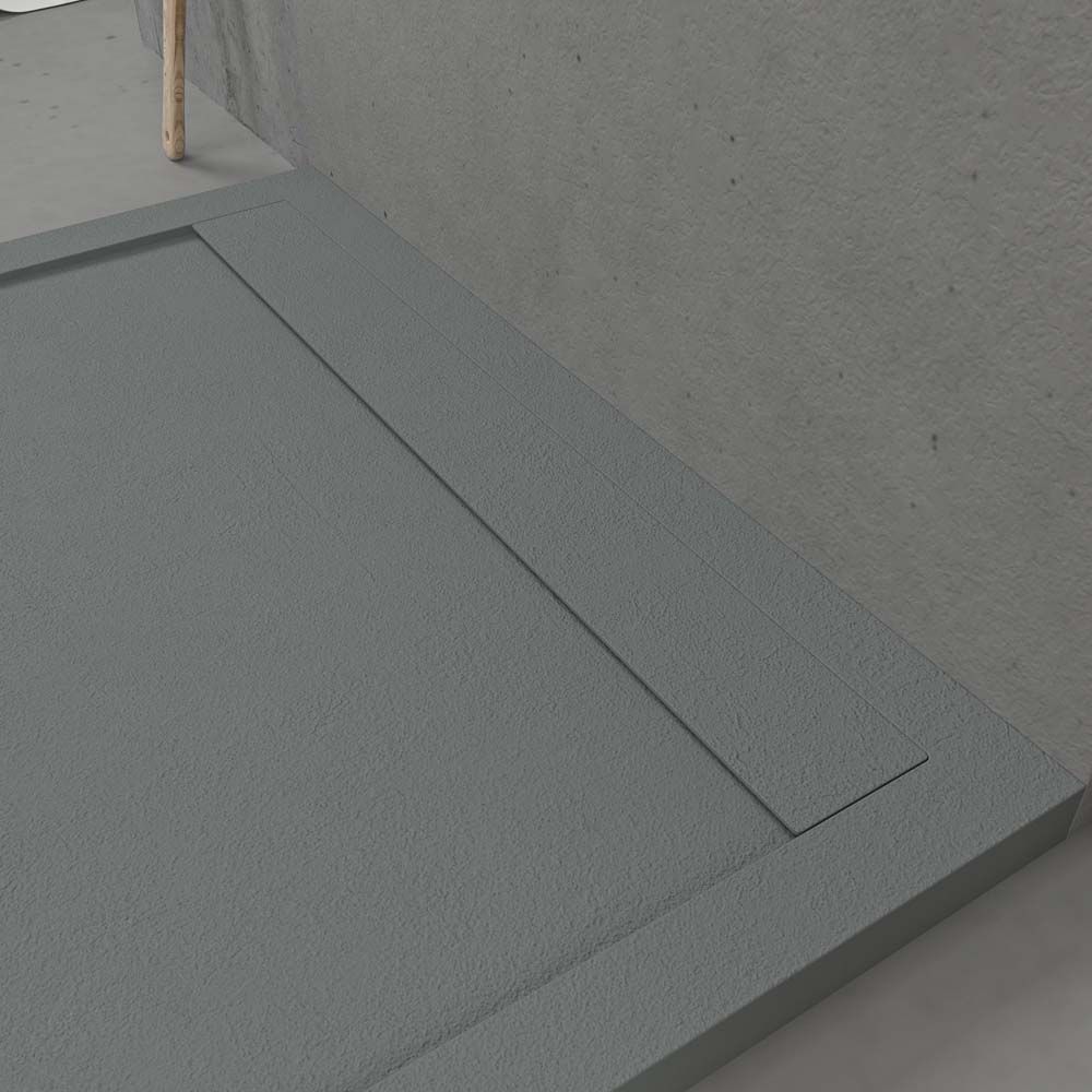 Receveur de douche en résine avec cadre URBANSTONE Gris RAL 7040 texture ardoise antibactérien et antidérapant. Coloris au choix. Grille cachée – Image 4
