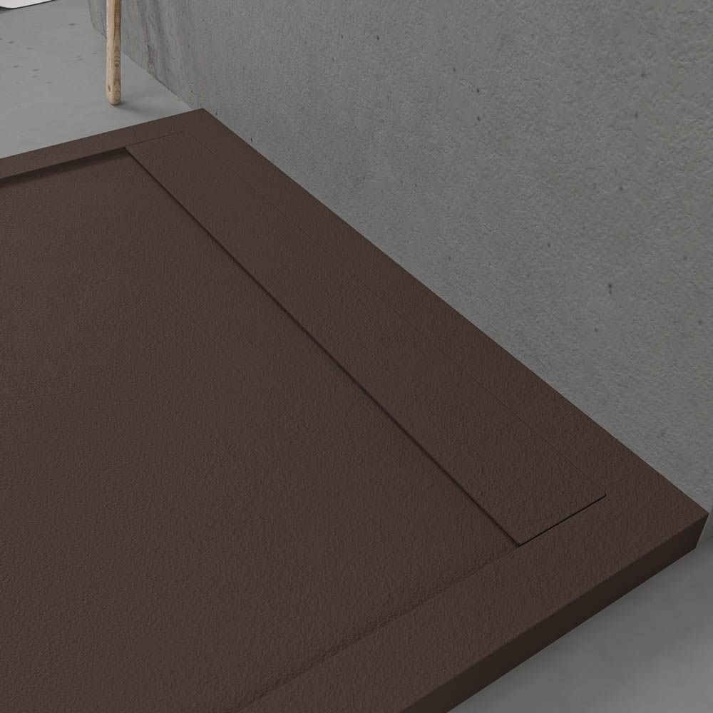 Receveur de douche en résine avec cadre URBANSTONE Marron RAL 8017 texture ardoise antibactérien et antidérapant. Coloris au choix. Grille cachée – Image 4