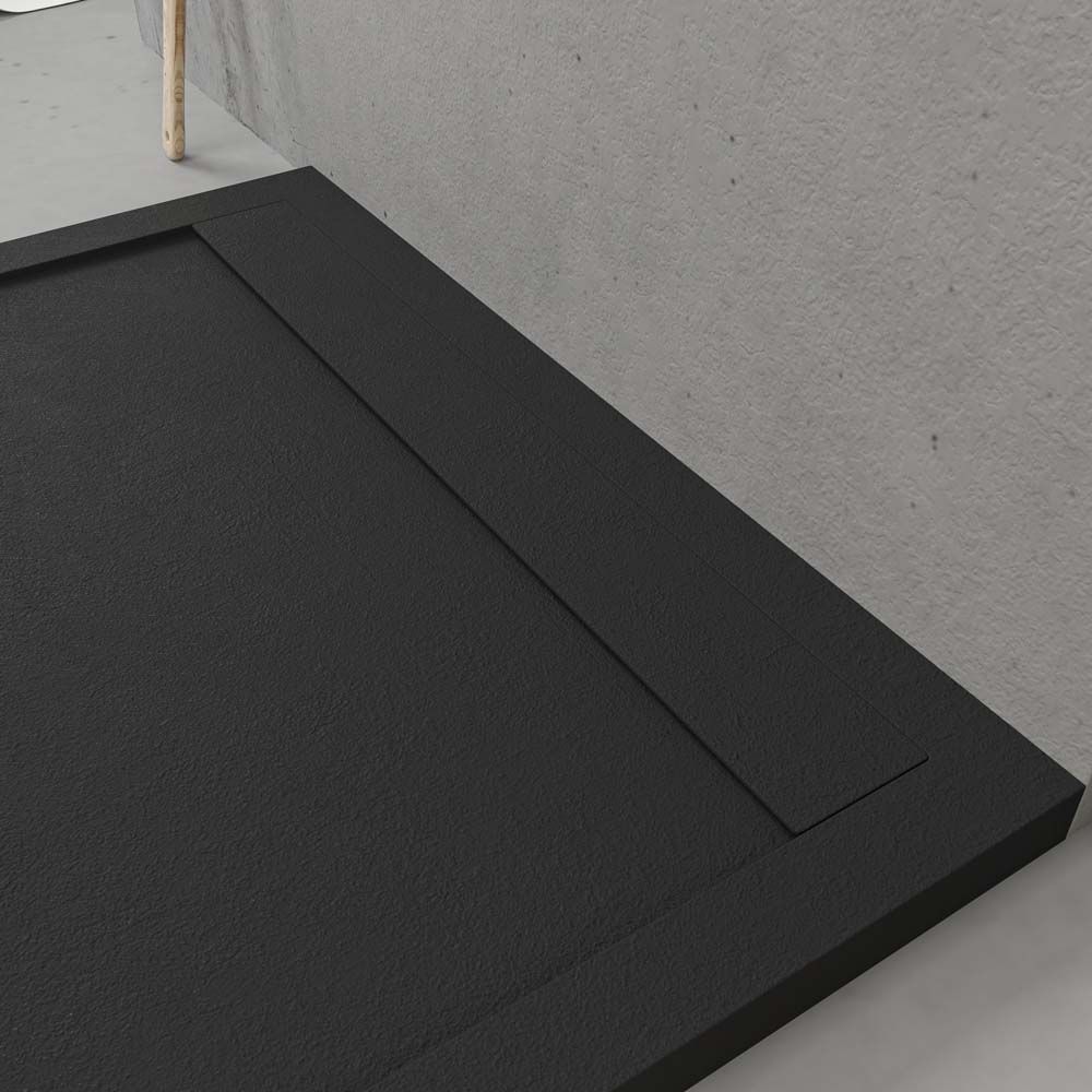 URBANSTONE Receveur de douche en résine avec cadre noir et texture ardoise, antibactérien et antidérapant. Couleurs au choix. grille cachée – Image 4