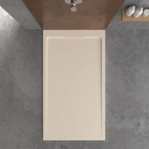 Receveur de douche en résine STYLE – couleur crème RAL-1013 et autres – texture ardoise – antibactérien et antidérapant. grille cachée
