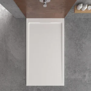 Receveur de douche en résine STYLE – couleur blanc RAL-9003 et autres – texture ardoise – antibactérien et antidérapant. grille cachée
