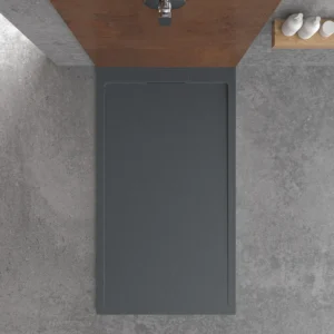 Receveur de douche en résine STYLE – gris anthracite RAL-7016 et autres – texture ardoise – antibactérien et antidérapant. grille cachée