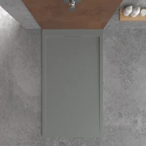 Receveur de douche en résine STYLE – couleur gris ciment RAL-7005 et autres – texture ardoise – antibactérien et antidérapant. grille cachée