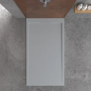 Receveur de douche en résine STYLE – couleur gris RAL-7040 et autres – texture ardoise – antibactérien et antidérapant. grille cachée