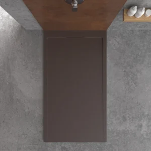 Receveur de douche en résine STYLE – couleur chocolat RAL-8017 et autres – texture ardoise – antibactérien et antidérapant. grille cachée