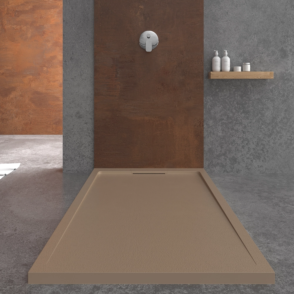 Receveur de douche en résine STYLE – couleur moka RAL-1019 et autres – texture ardoise – antibactérien et antidérapant. grille cachée – Image 3