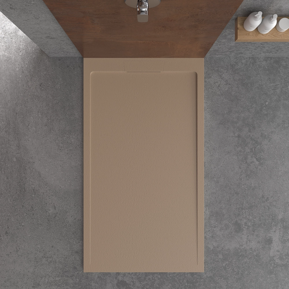 Receveur de douche en résine STYLE – couleur moka RAL-1019 et autres – texture ardoise – antibactérien et antidérapant. grille cachée
