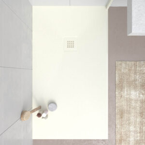Receveur de douche en résine MYSTONE Blanc Cassé RAL 9001 et autres coloris exclusifs texture ardoise antibactérienne et antidérapante